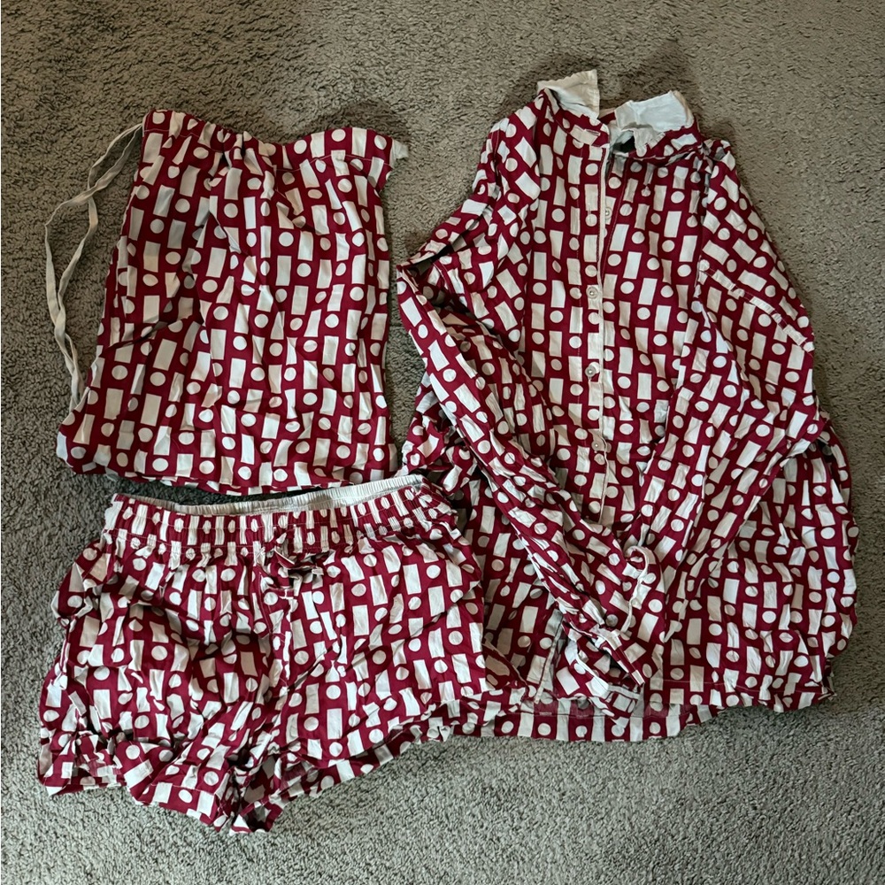 Daily Drills Red and White Satin Pajama Set